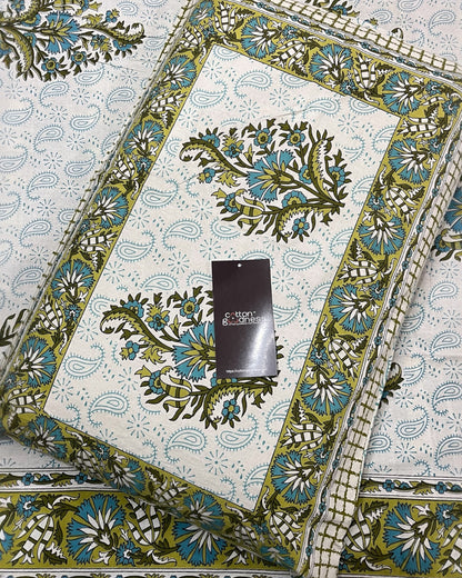 Ikkat Green Printed 100% Pure Cotton Bedsheet with Pillow Covers 200 TC Cotton Goodness