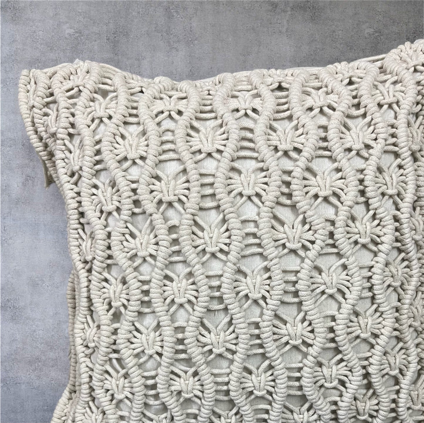 Ivory Macrame pure Cotton 18 x 18 Inch Handcrafted Cushion Cover 
