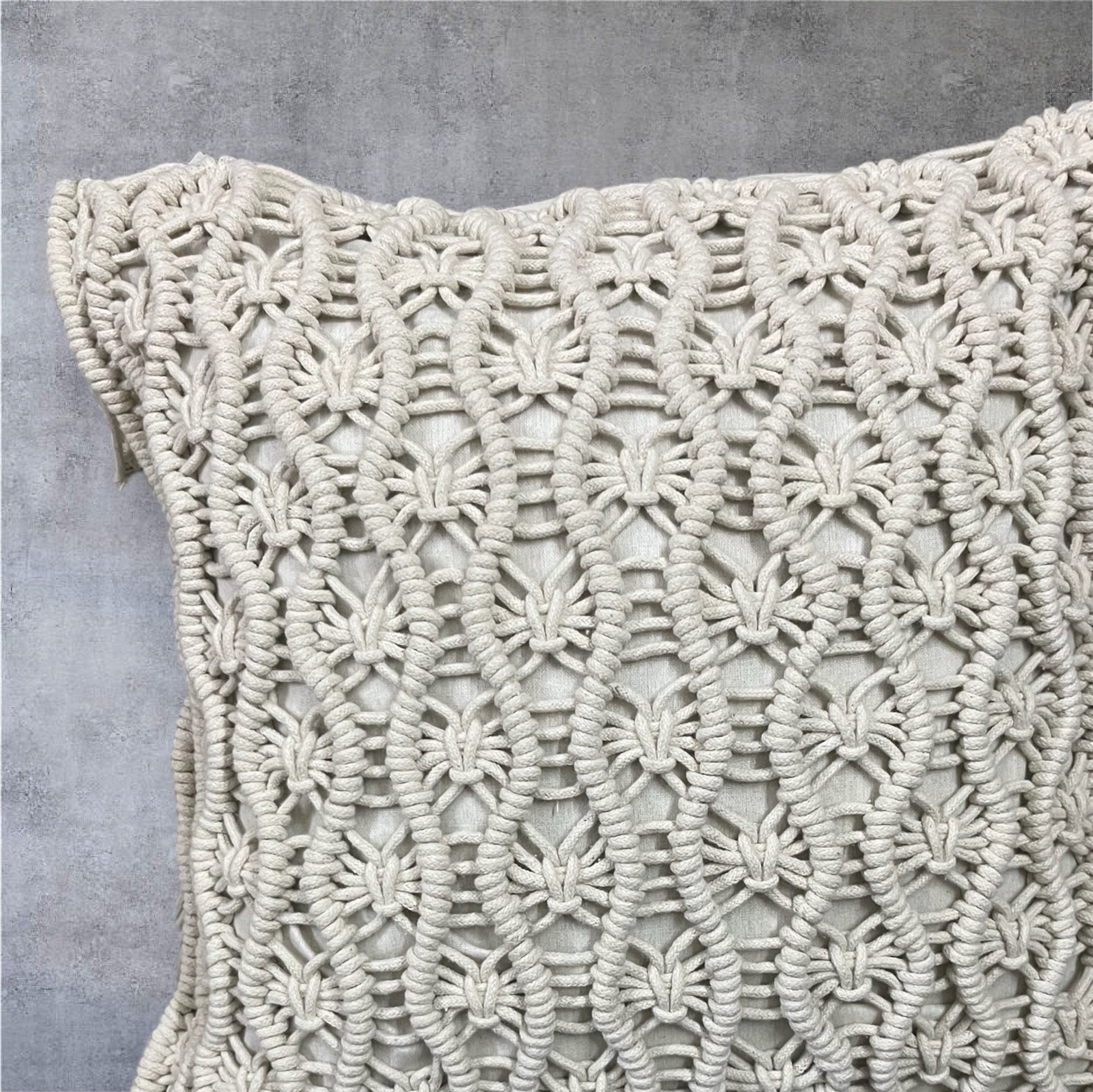 Ivory Macrame pure Cotton 18 x 18 Inch Handcrafted Cushion Cover 