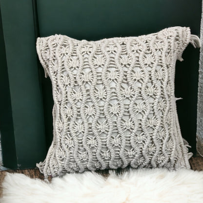 Ivory Macrame pure Cotton 18 x 18 Inch Handcrafted Cushion Cover Cotton Goodness 