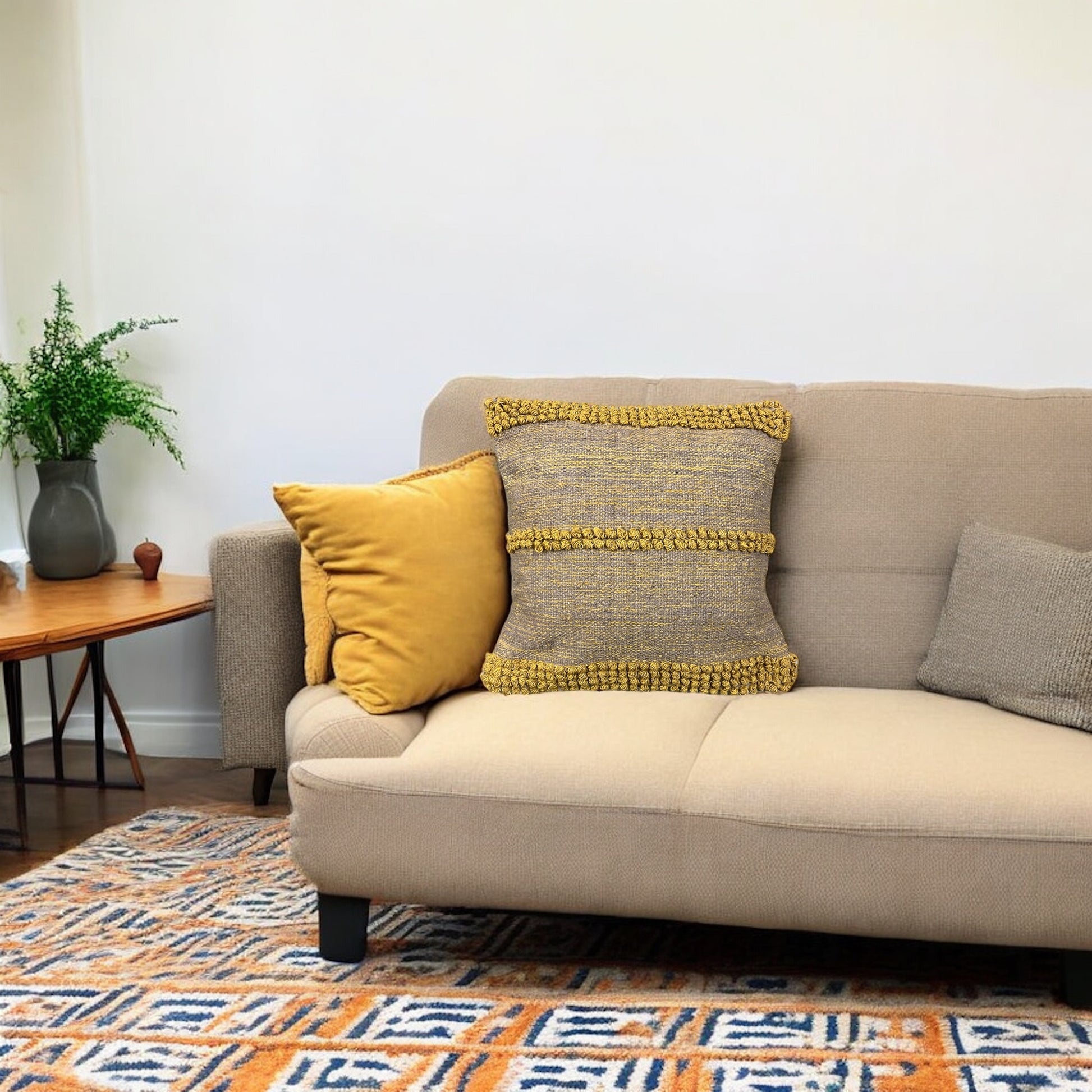 Marigold Tufted Cushion Cover 18 x 18 inches Handcrafted From Cotton