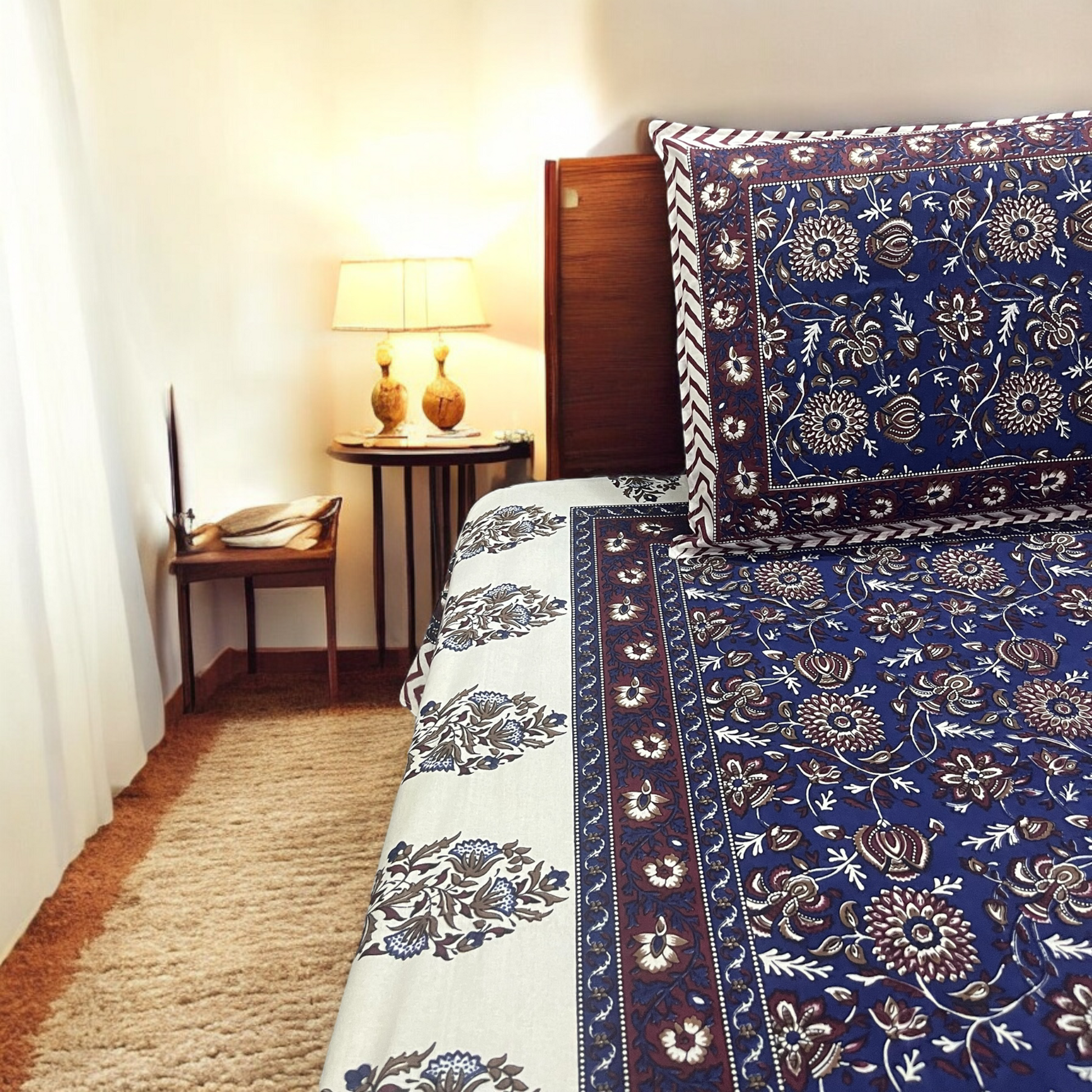 Modern Spring Printed Pure Cotton Bedsheet With 2 Pillow Covers 200 TC Cotton Goodness