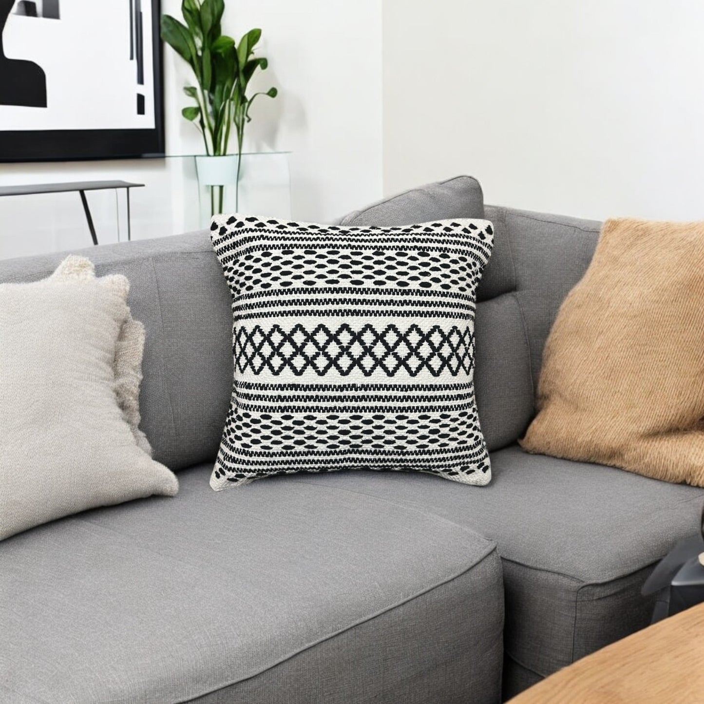 Monochrome Handwoven Tufted Cushion Cover 18 X 18" Cotton Goodness