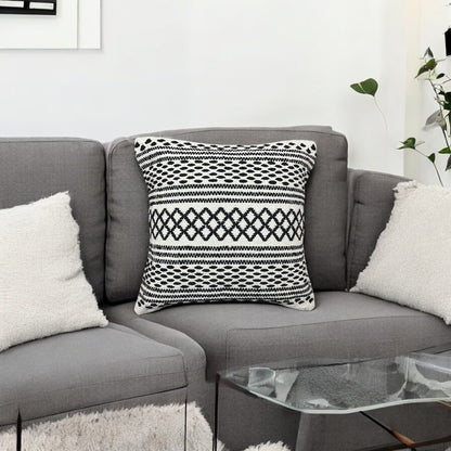 Monochrome Handwoven Tufted Cushion Cover 18 X 18 inches