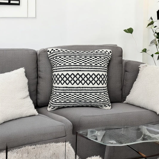 Monochrome Handwoven Tufted Cushion Cover 18 X 18 inches