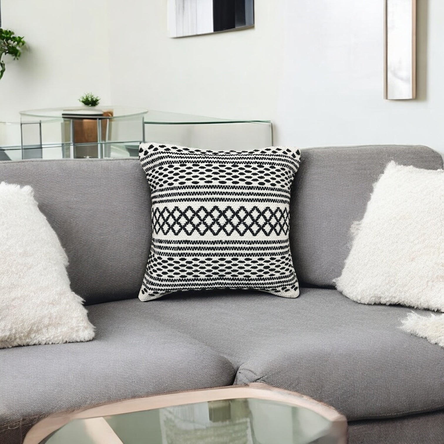 Monochrome Handwoven Tufted Cushion Cover 18 X 18 inches Cotton Goodness
