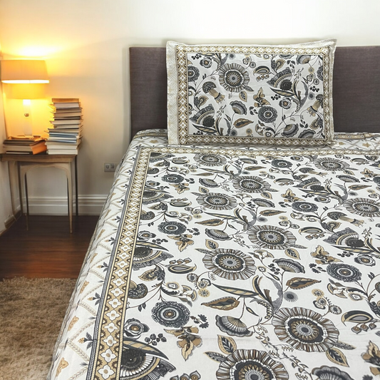 Naz Yellow Pure Cotton Super King Size Bedsheet With Two Pillow Covers