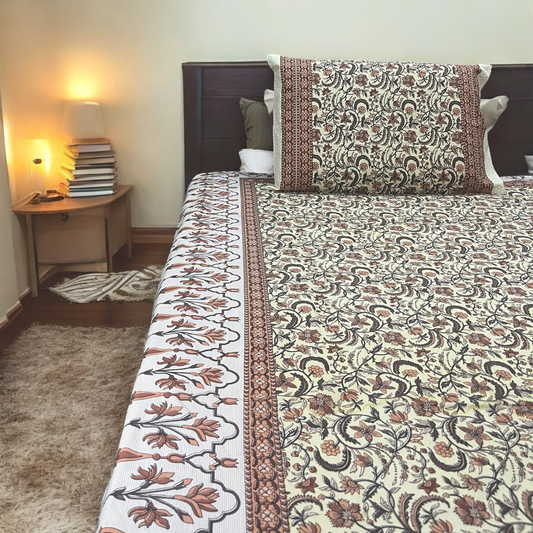 Noor 100% Premium Cotton Super King Size Bedsheet With 2 Pillow Covers