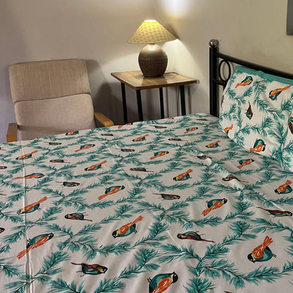 Ocean Breeze 144 TC 100% Pure Cotton Double Bedsheet With Pillow Covers Cotton Goodness