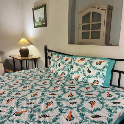 Ocean Breeze 144 TC Pure Cotton Double Bedsheet With Pillow Covers Cotton Goodness