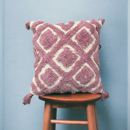 Pink Handwoven High-Quality Tufted Boho Cushion Cover 16 X 16 Inches
