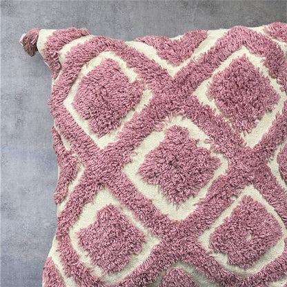 Pink White Handwoven High-Quality Tufted Boho Cushion Cover 16 X 16 Inches