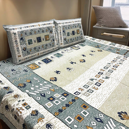Raahat 200 TC 100% Pure Cotton Double Bed Bedsheet With Pillow Covers Cotton Goodness