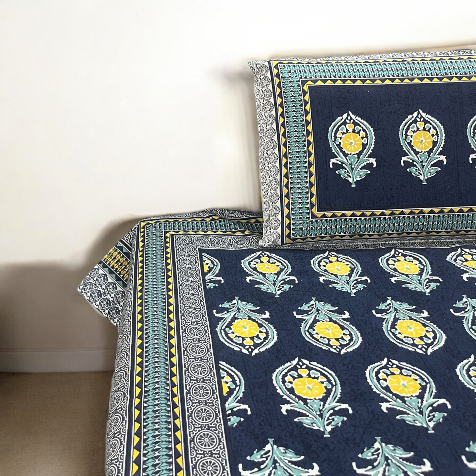 Royal Blue 100% Pure Cotton King Size Bedsheet with 2 Pillow Covers Cotton Goodness