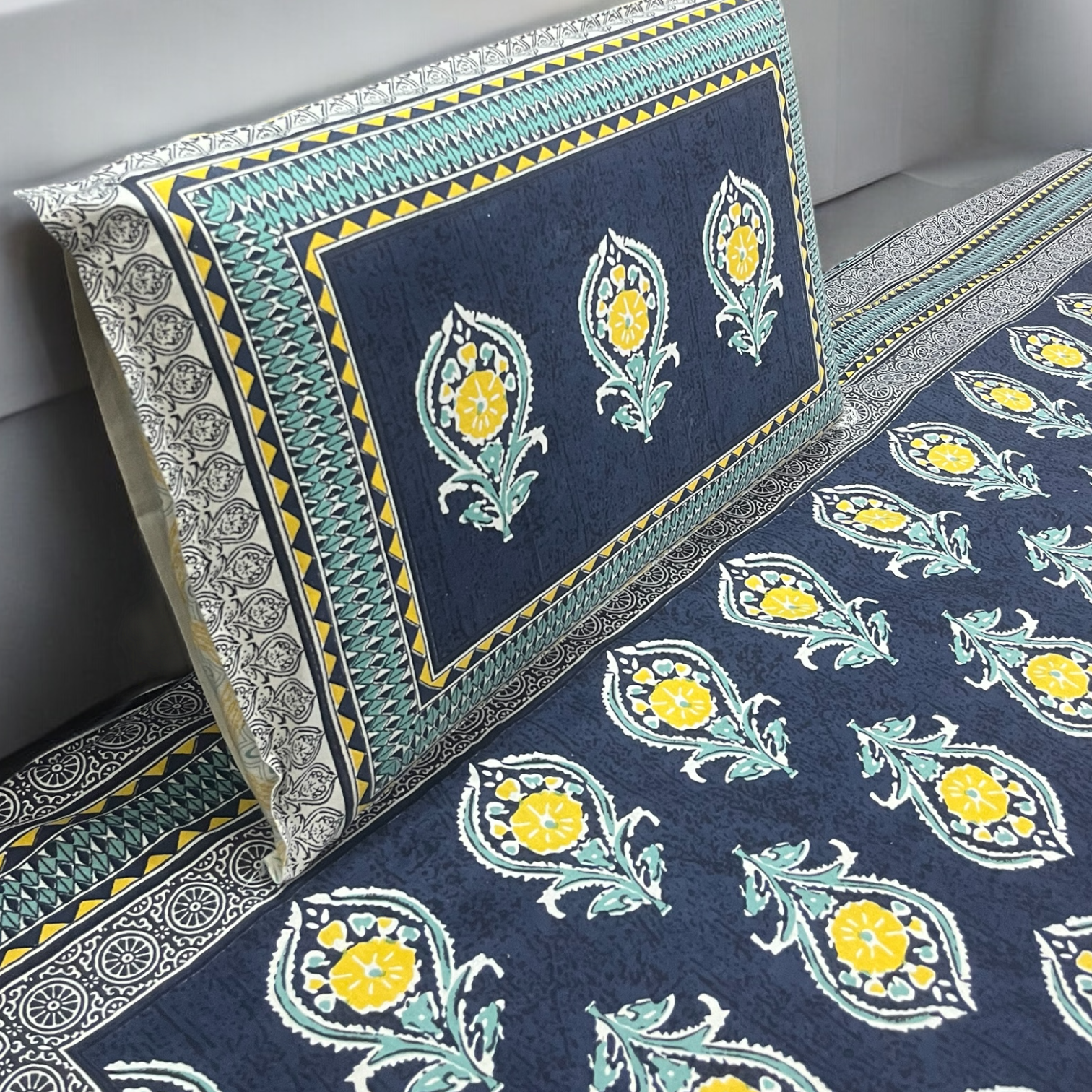 Royal Blue Pure Cotton King Size Bedsheet with 2 Pillow Covers Cotton Goodness