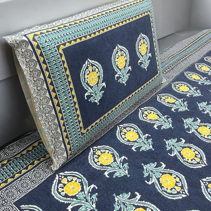 Royal Blue Pure Cotton King Size Bedsheet with 2 Pillow Covers Cotton Goodness