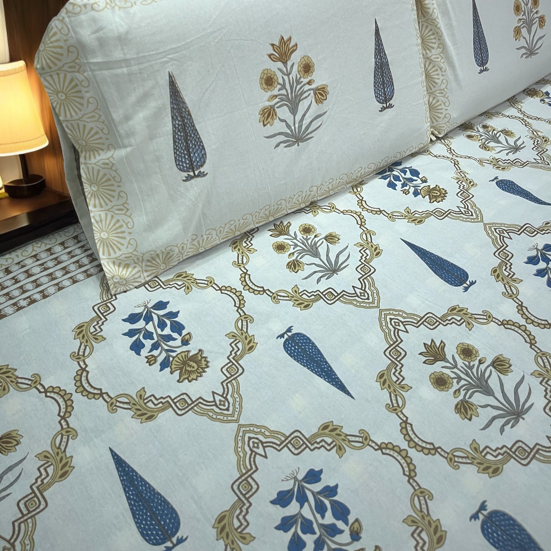 Serene Blue Pure Cotton Double Bed Bedsheet With Two Pillow Covers Cotton Goodness
