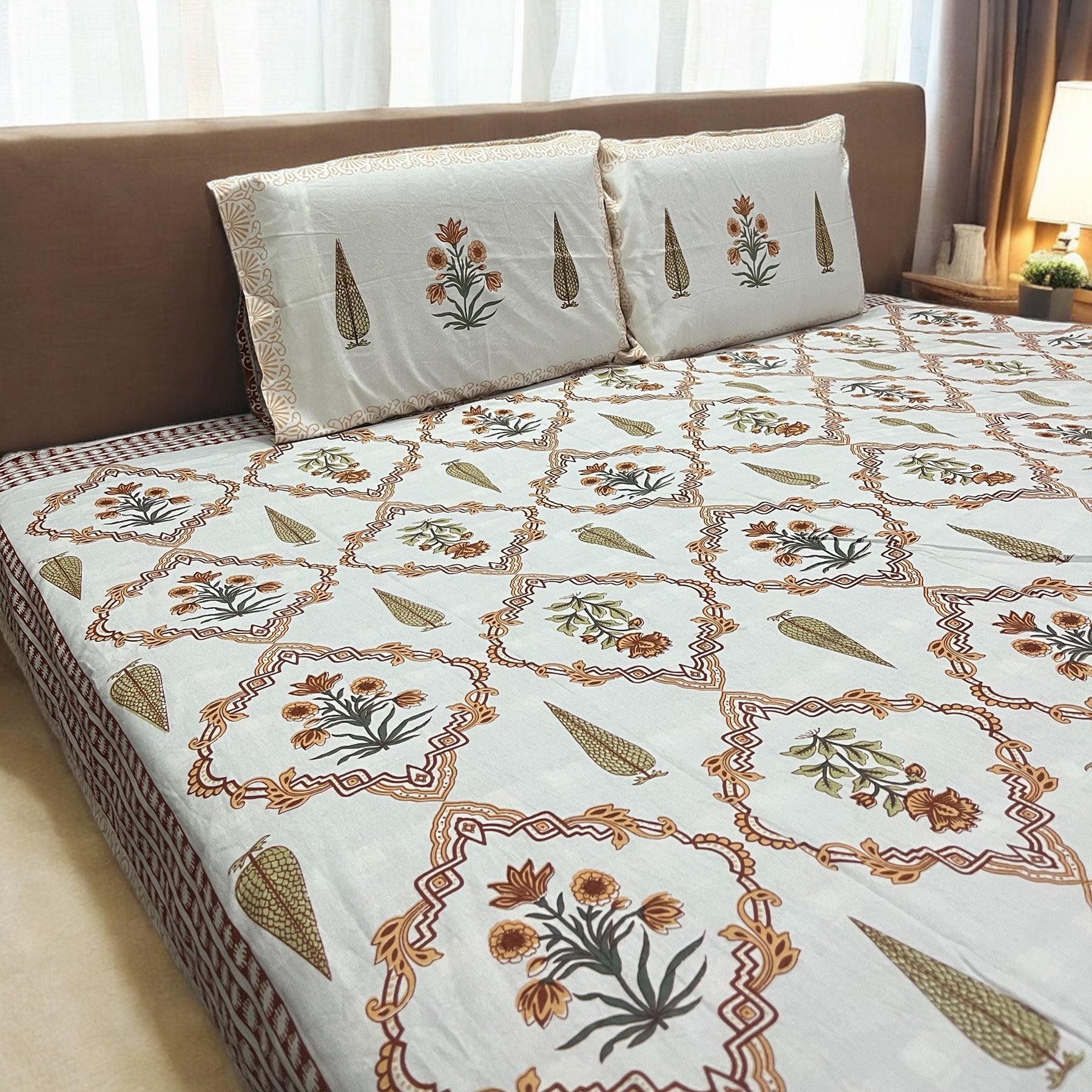 Serene Orange 200 TC 100% Pure Cotton Bedsheet With Pillow Covers Cotton Goodness