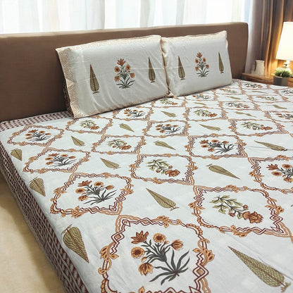 Serene Orange 200 TC 100% Pure Cotton Bedsheet With Pillow Covers Cotton Goodness