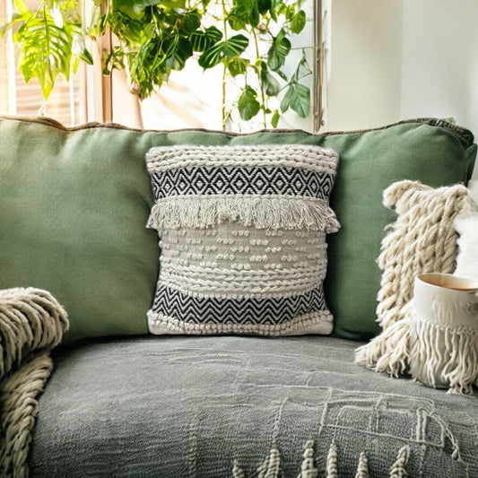 Soft Handloom Cotton Snow Loop Tufted Cushion Cover 18 X 18 Inches