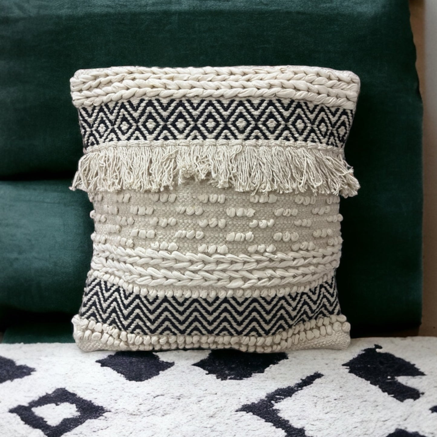 Soft Handloom Cotton Snow Loop Tufted Cushion Cover 18 X 18 Inches Cotton Goodness