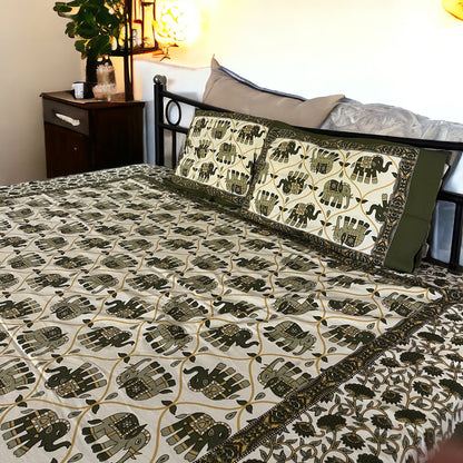 Tusker Tapestry Print 100% Premium Cotton Bedsheet With Pillow Covers Cotton Goodness